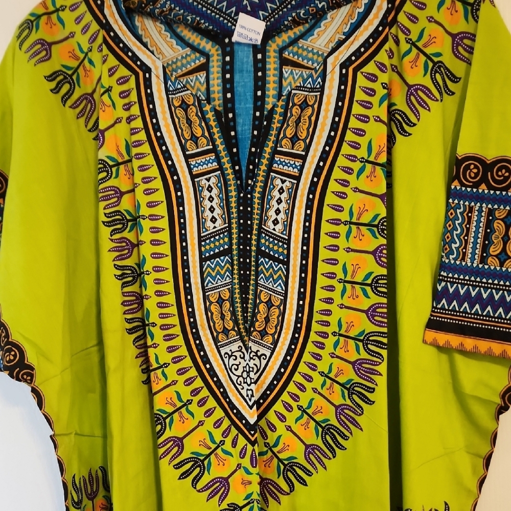 Vibrant Green Traditional African Dashiki Top